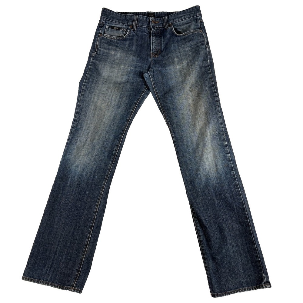 Hugo Boss Kansas Jeans Mens 32x32.5 Blue Denim Logo Stretch Slim Straight Leg